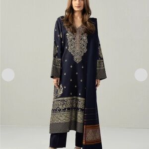 Limelight Navy Blue Embroidered 3-Piece Women's Dress
